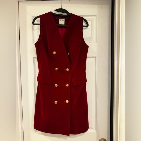 MOTF SLEEVELESS VELVET BLAZER DRESS W/OUT T Burgundy Double-Breasted Dress SZ M - Picture 4 of 14
